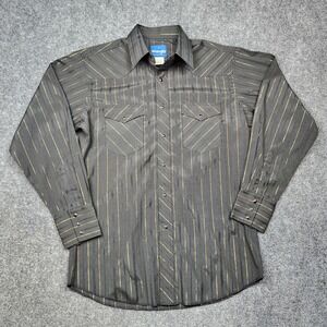 Wrangler Shirt Mens Medium Black Gold Stripe Western Pearl Snap Rodeo Cowboy